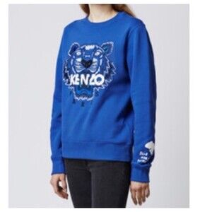 KENZO Sweater Womens Medium Embroidered Tiger Sweatshirt Jumper Blue Marine